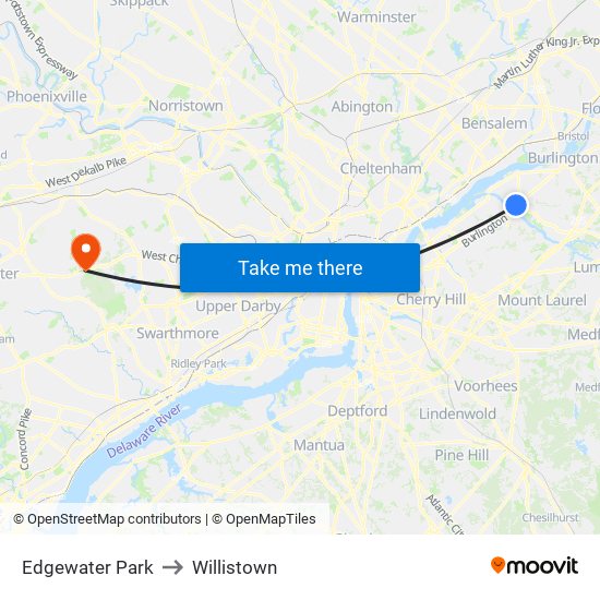Edgewater Park to Willistown map