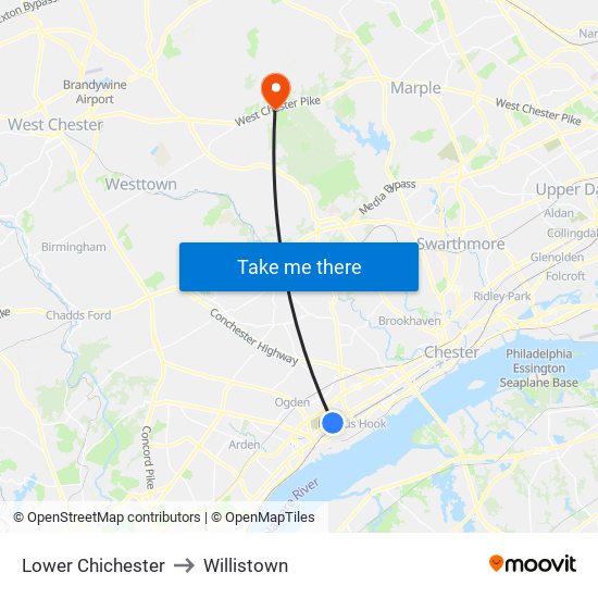 Lower Chichester to Willistown map
