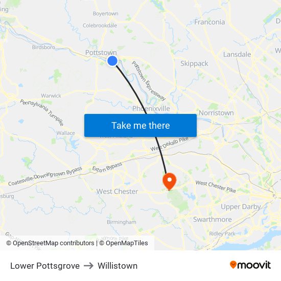 Lower Pottsgrove to Willistown map