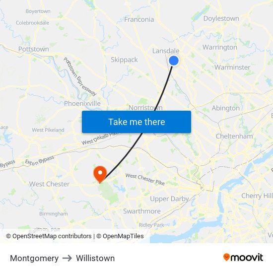 Montgomery to Willistown map