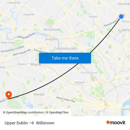 Upper Dublin to Willistown map