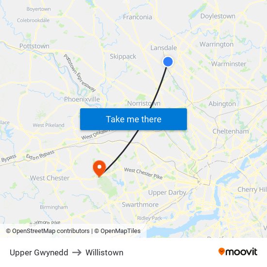 Upper Gwynedd to Willistown map