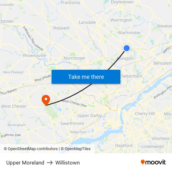 Upper Moreland to Willistown map