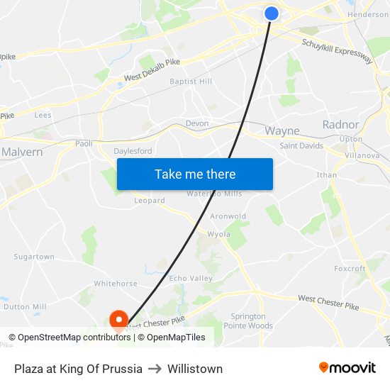 Plaza at King Of Prussia to Willistown map