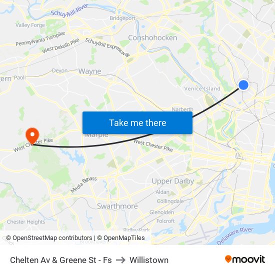 Chelten Av & Greene St - Fs to Willistown map