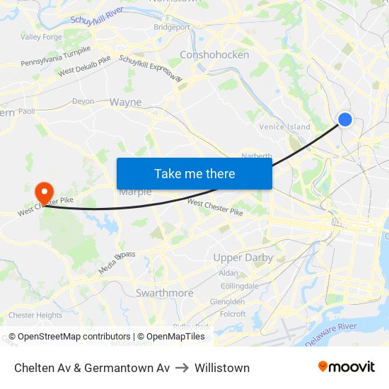 Chelten Av & Germantown Av to Willistown map