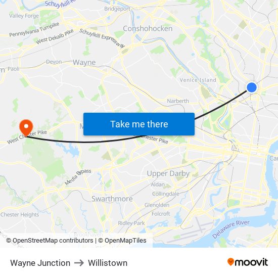 Wayne Junction to Willistown map