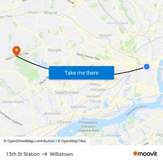 15th St Station to Willistown map