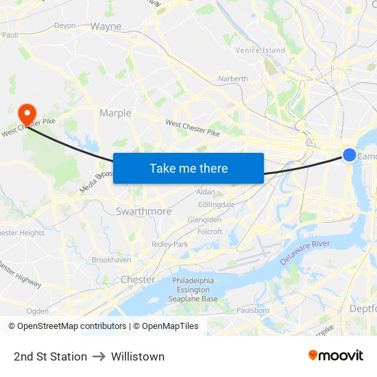 2nd St Station to Willistown map