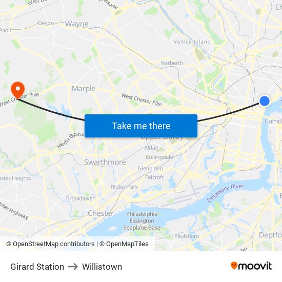 Girard Station to Willistown map