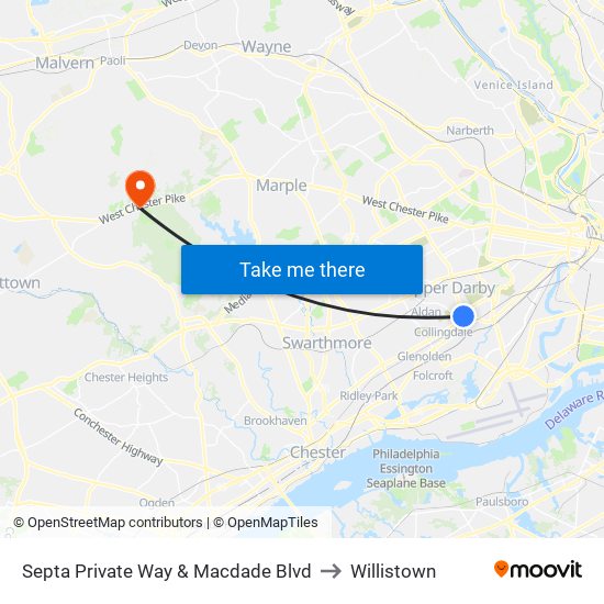 Septa Private Way & Macdade Blvd to Willistown map