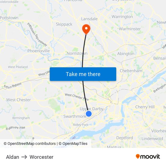 Aldan to Worcester map