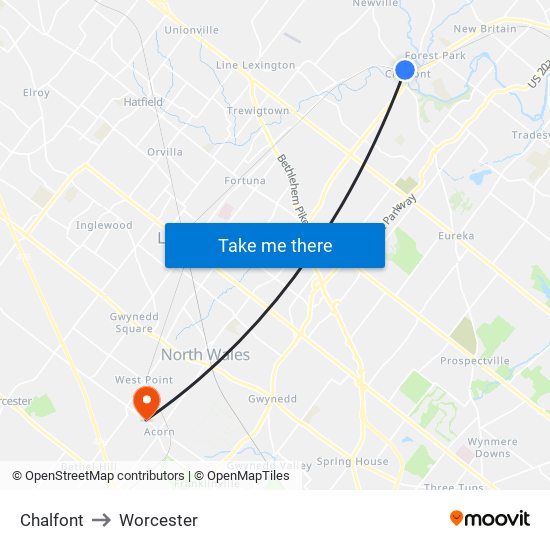 Chalfont to Worcester map