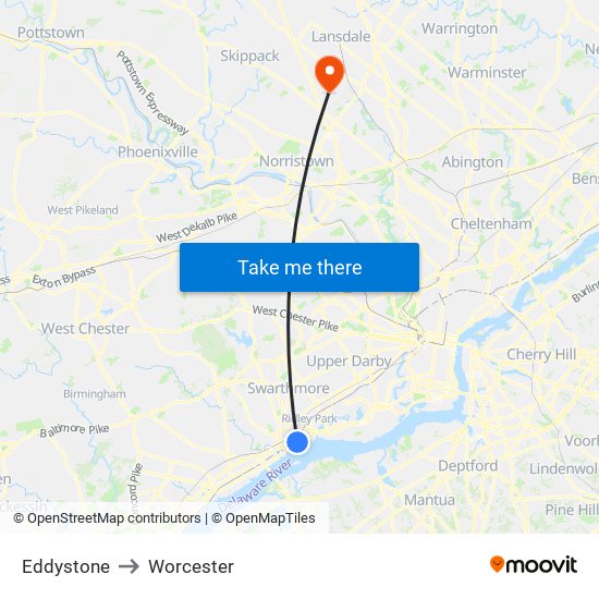 Eddystone to Worcester map