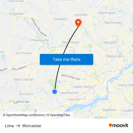 Lima to Worcester map