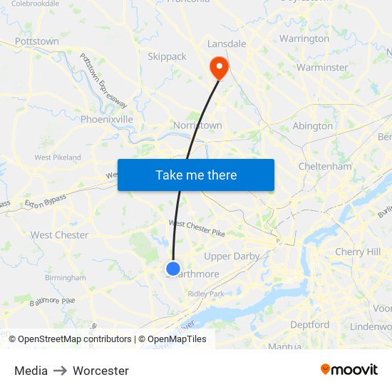 Media to Worcester map