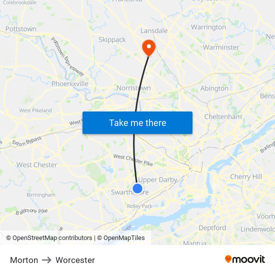 Morton to Worcester map