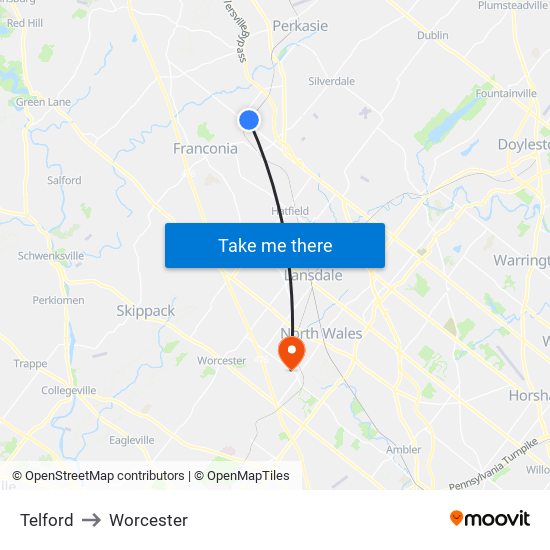 Telford to Worcester map