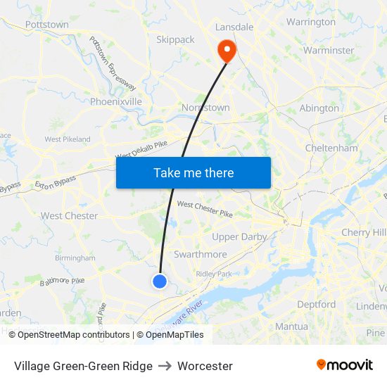 Village Green-Green Ridge to Worcester map