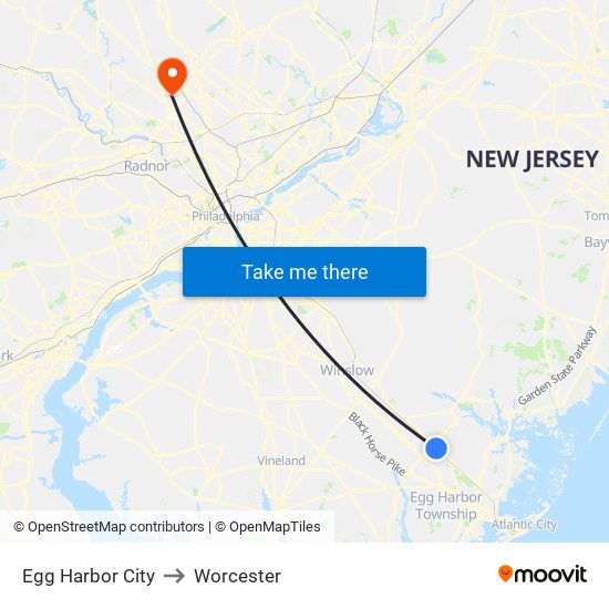 Egg Harbor City to Worcester map