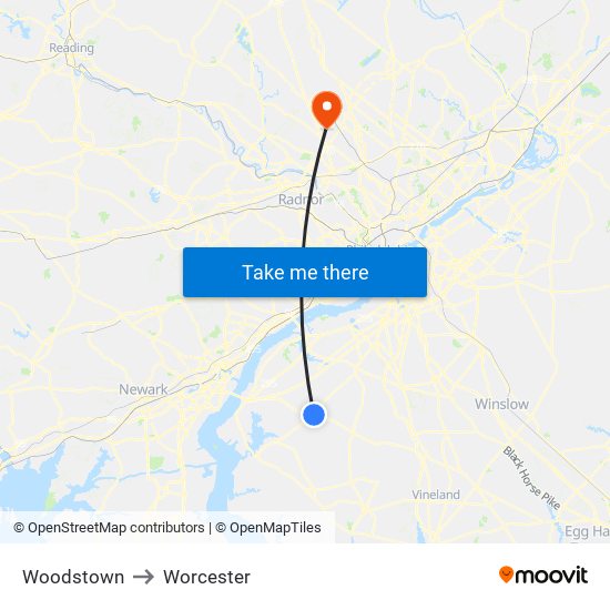 Woodstown to Worcester map