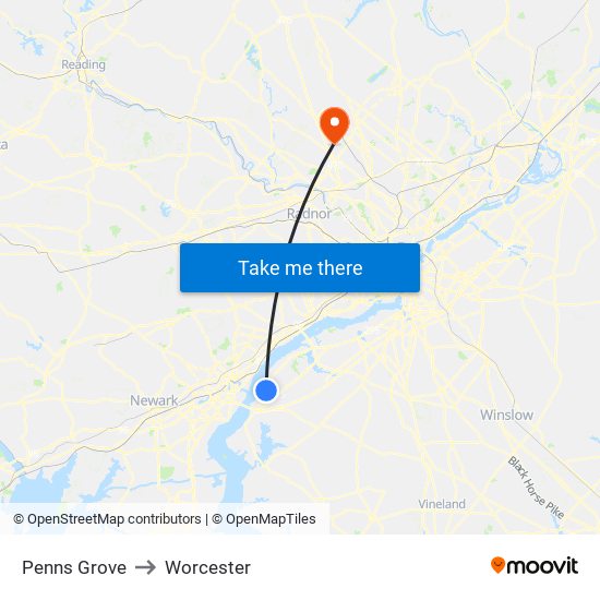 Penns Grove to Worcester map