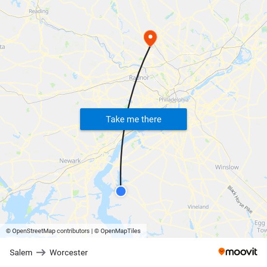 Salem to Worcester map
