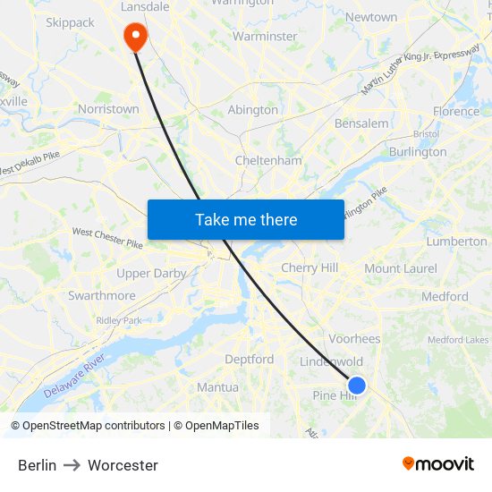 Berlin to Worcester map