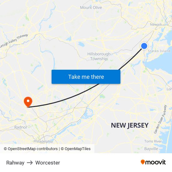 Rahway to Worcester map