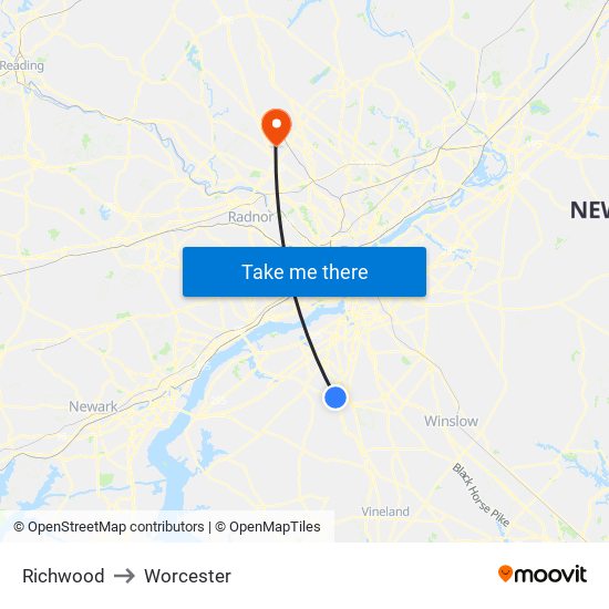 Richwood to Worcester map