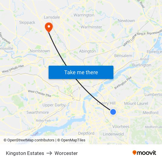 Kingston Estates to Worcester map