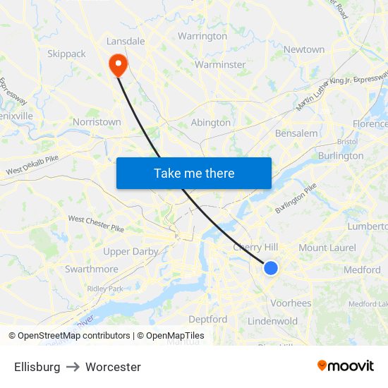 Ellisburg to Worcester map