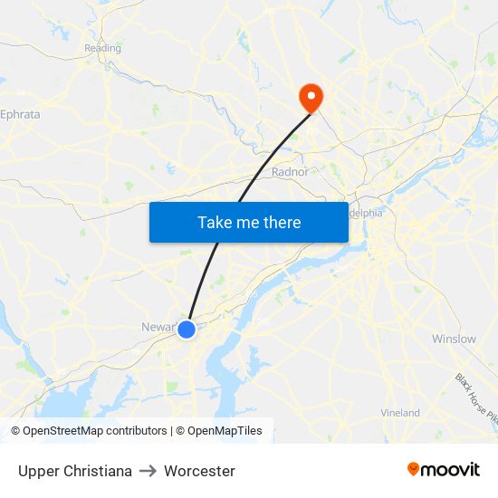 Upper Christiana to Worcester map