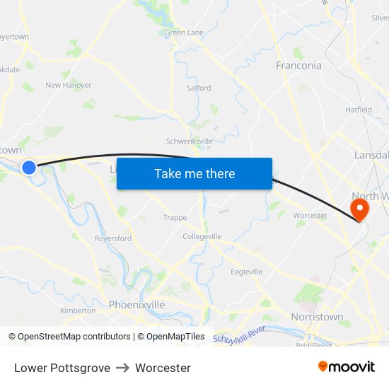 Lower Pottsgrove to Worcester map