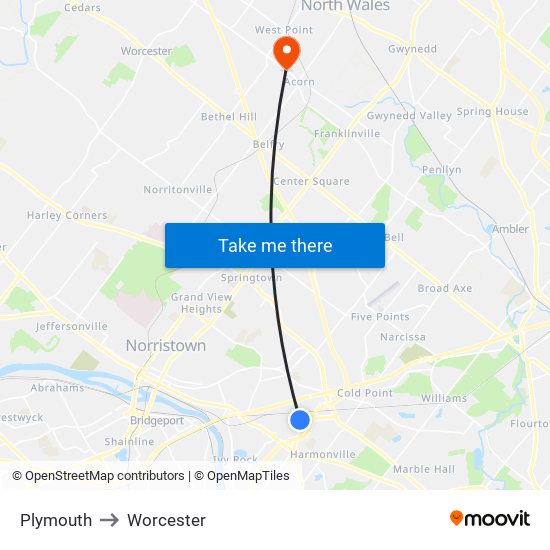 Plymouth to Worcester map