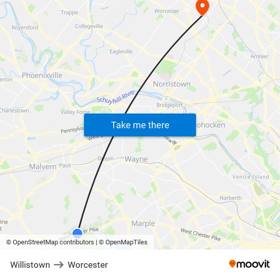 Willistown to Worcester map
