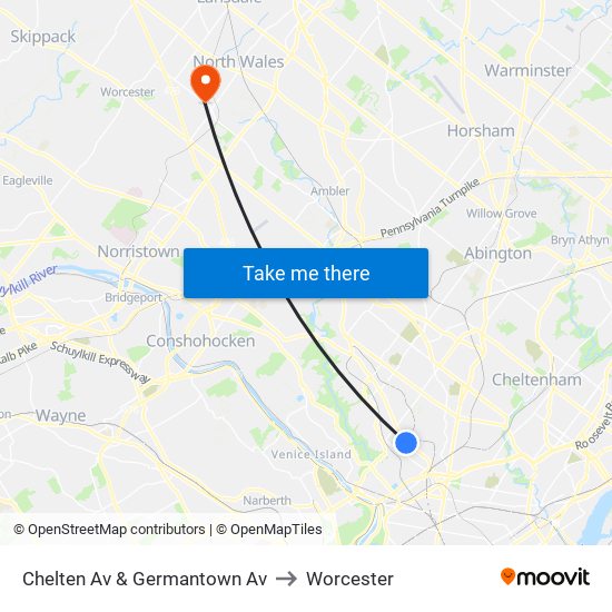 Chelten Av & Germantown Av to Worcester map