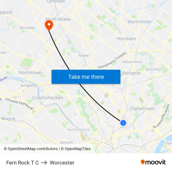 Fern Rock T C to Worcester map