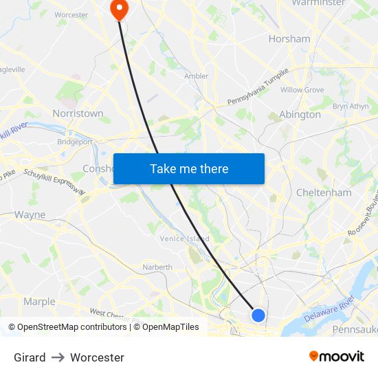 Girard to Worcester map