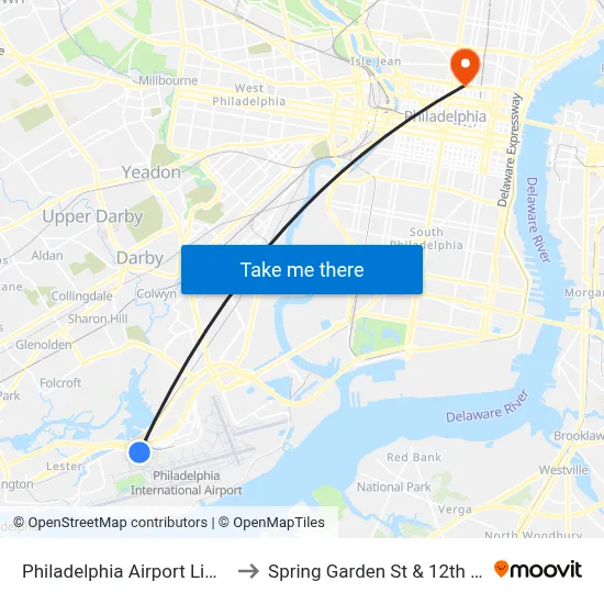Philadelphia Airport Limo to Spring Garden St & 12th St map