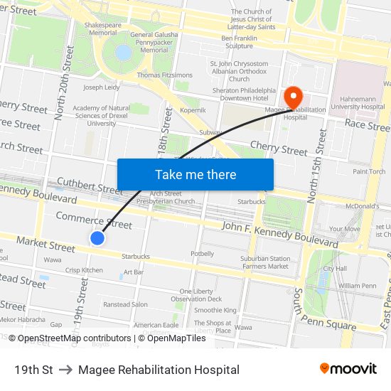 19th St to Magee Rehabilitation Hospital map