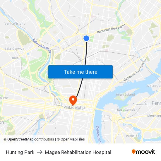 Hunting Park to Magee Rehabilitation Hospital map