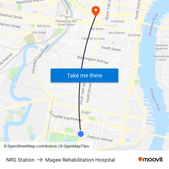 NRG Station to Magee Rehabilitation Hospital map