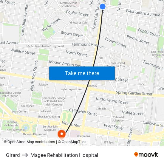 Girard to Magee Rehabilitation Hospital map