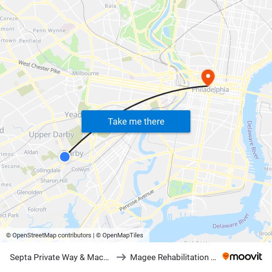 Septa Private Way & Macdade Blvd to Magee Rehabilitation Hospital map