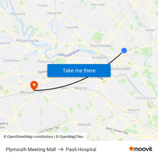 Plymouth Meeting Mall to Paoli Hospital map