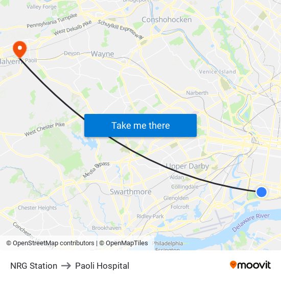 NRG Station to Paoli Hospital map