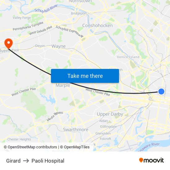 Girard to Paoli Hospital map