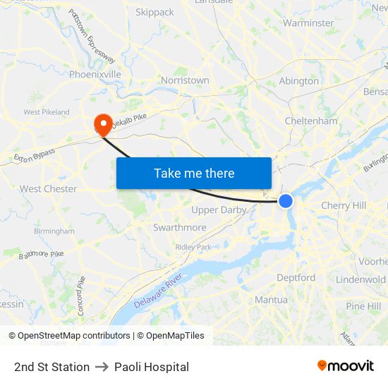 2nd St Station to Paoli Hospital map