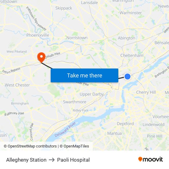 Allegheny Station to Paoli Hospital map